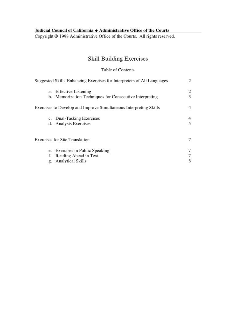 Skill Building Exercises | PDF | Language Interpretation | Memory