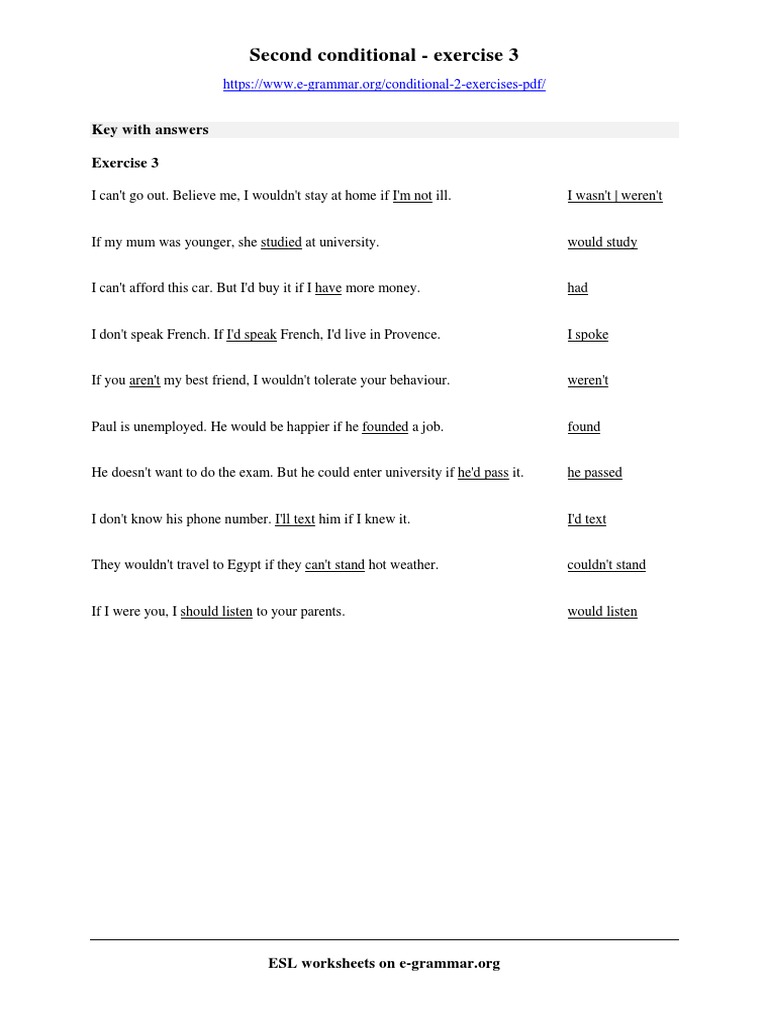 Second Conditional Exercise 3 Key PDF | PDF