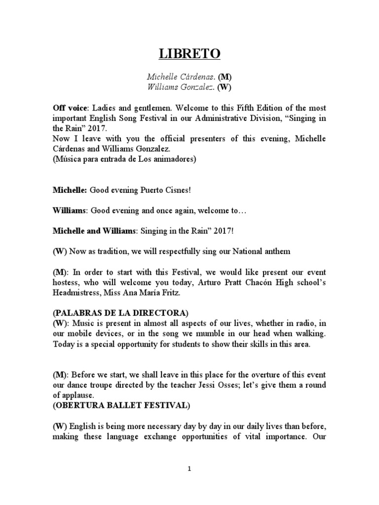 Singing in the Rain Festival 2017 Script PDF Entertainment