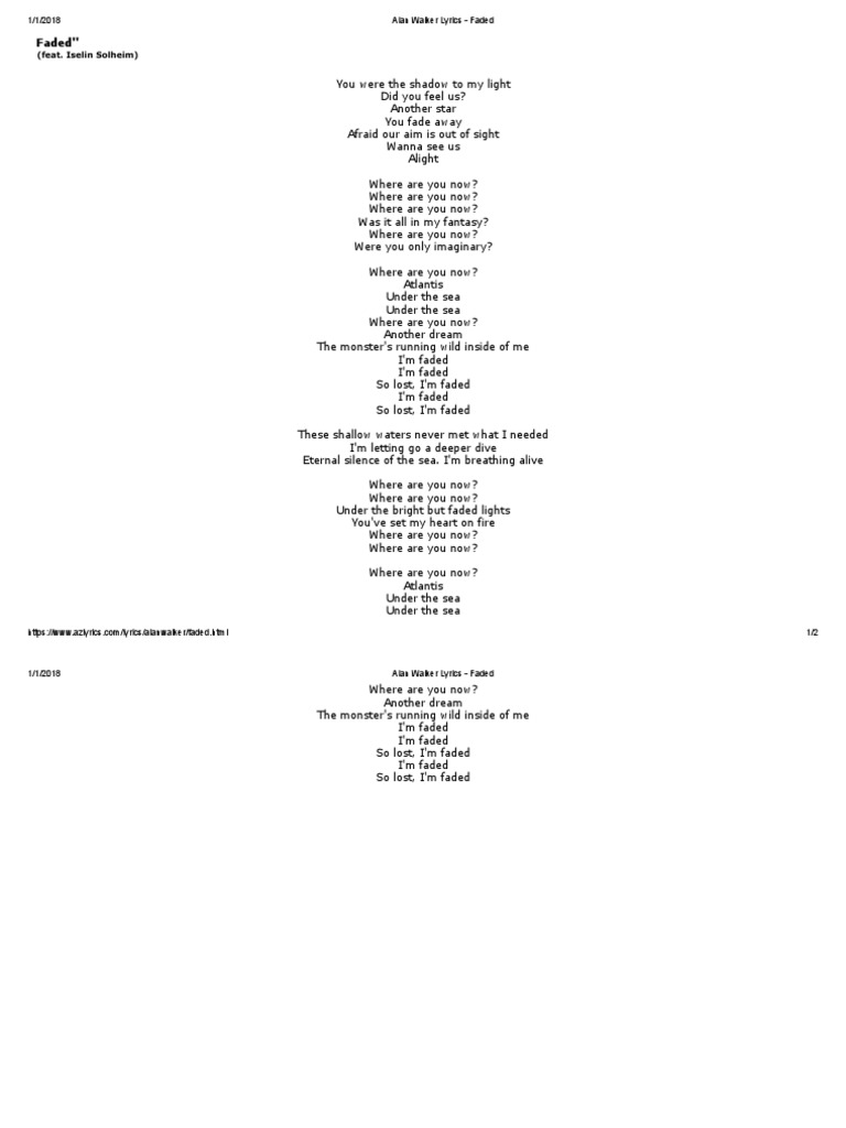 Alan Walker Lyrics Faded