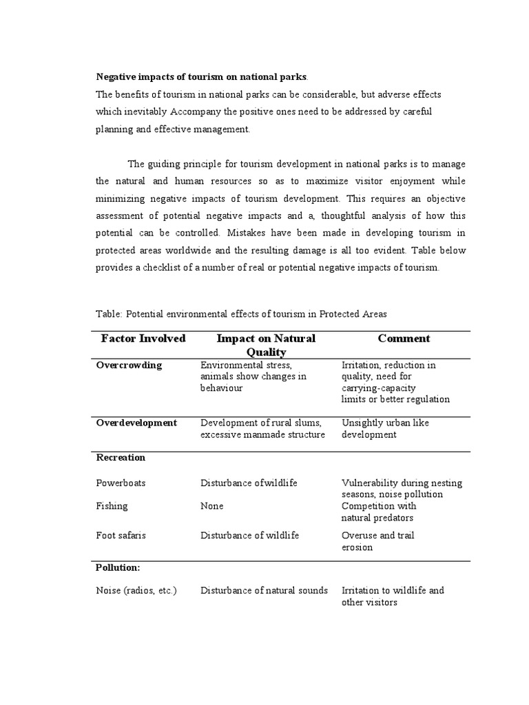 Negative Impacts of Tourism On National Parks. | Download Free PDF ...