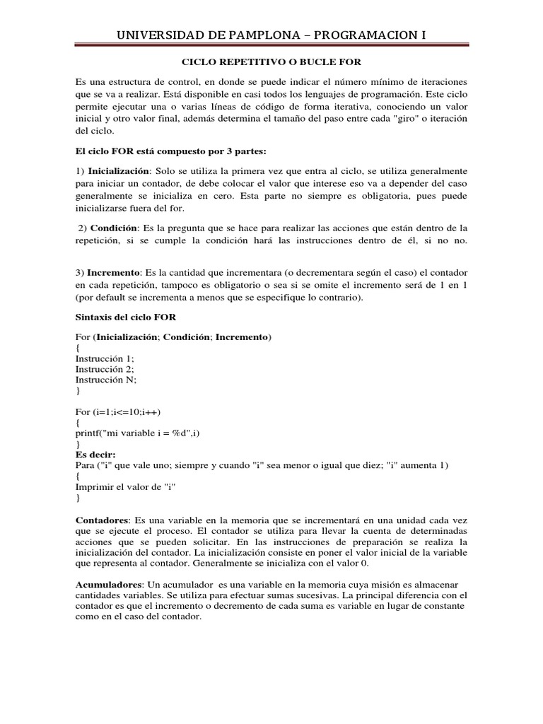 Ciclo Repetitivo For PDF | PDF