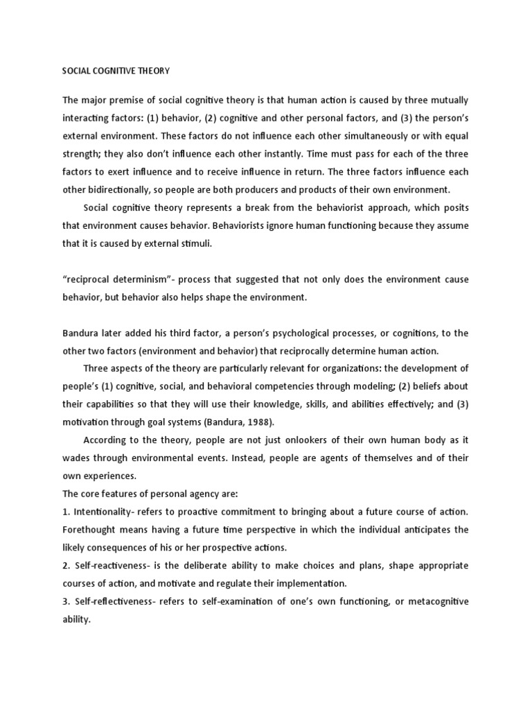 Understanding Social Cognitive Theory | PDF | Self Efficacy | Reinforcement