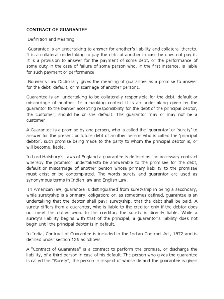 Contract of Guarantee PDF Guarantee Private Law