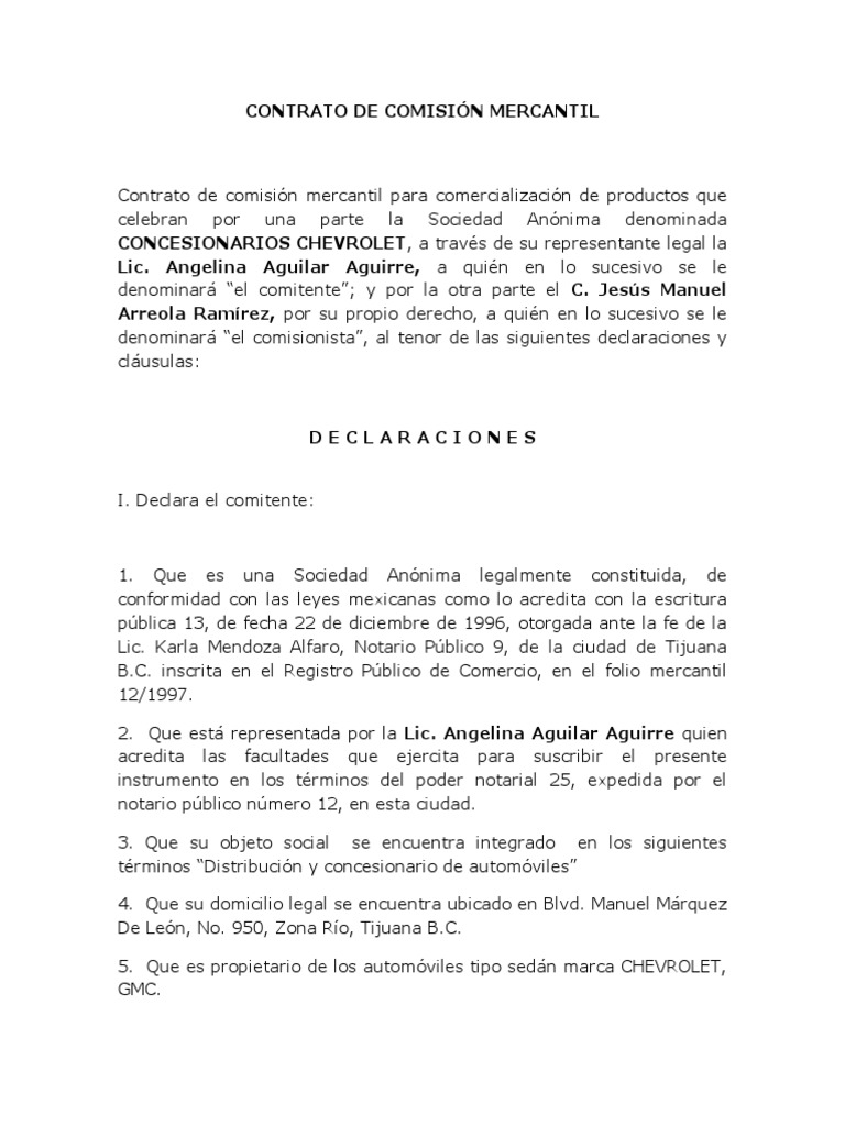 CONTRATO DE COMISIÓN MERCANTIL