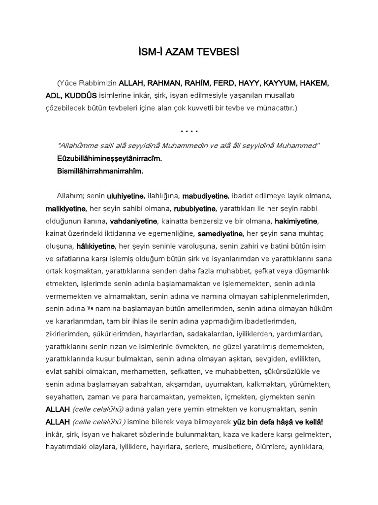 İsm-İ Azam Tevbesi̇ | PDF