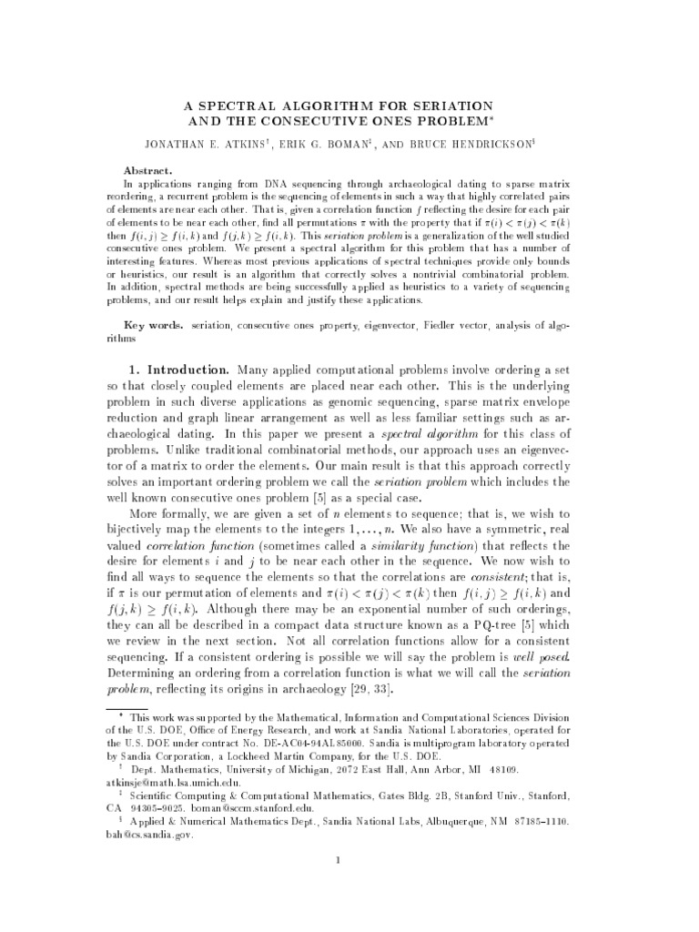 Spectral Algorithm for Seriation Problems | PDF | Eigenvalues And ...