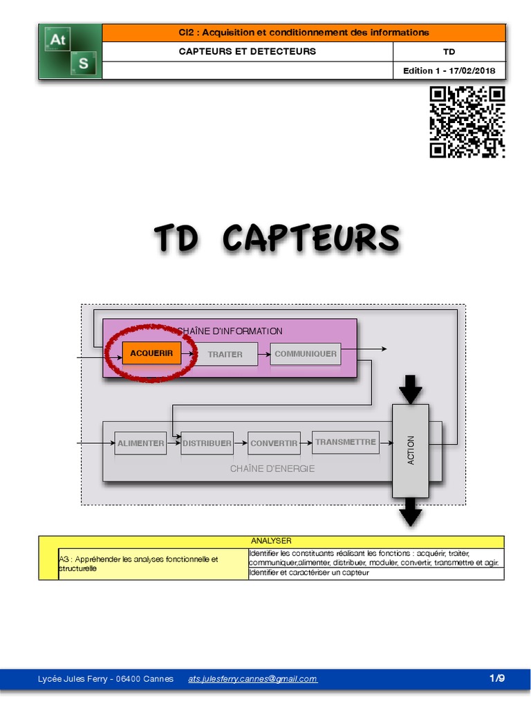 TD sur les Capteurs et Détecteurs | PDF | Capteur | Mécanique