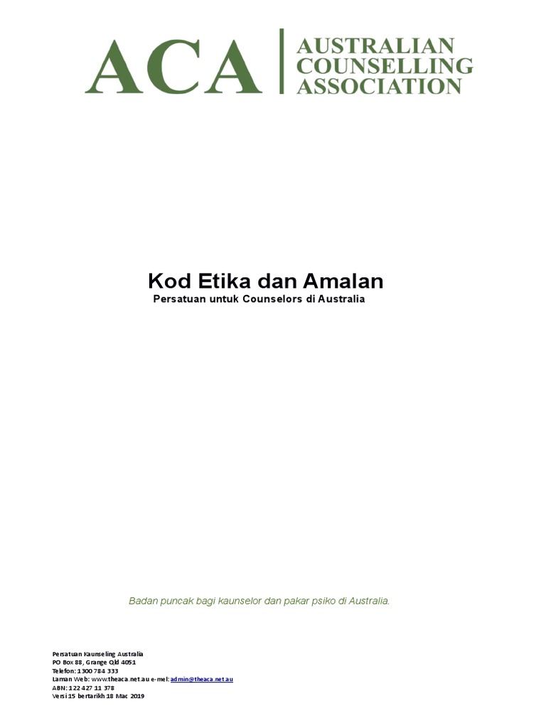 Cod Etika Kaunseling Australia Bi To Bm Pdf