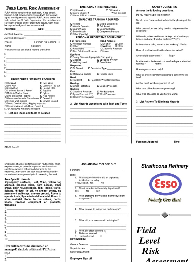 Field Level Risk Assessment Template | PDF | Personal Protective ...