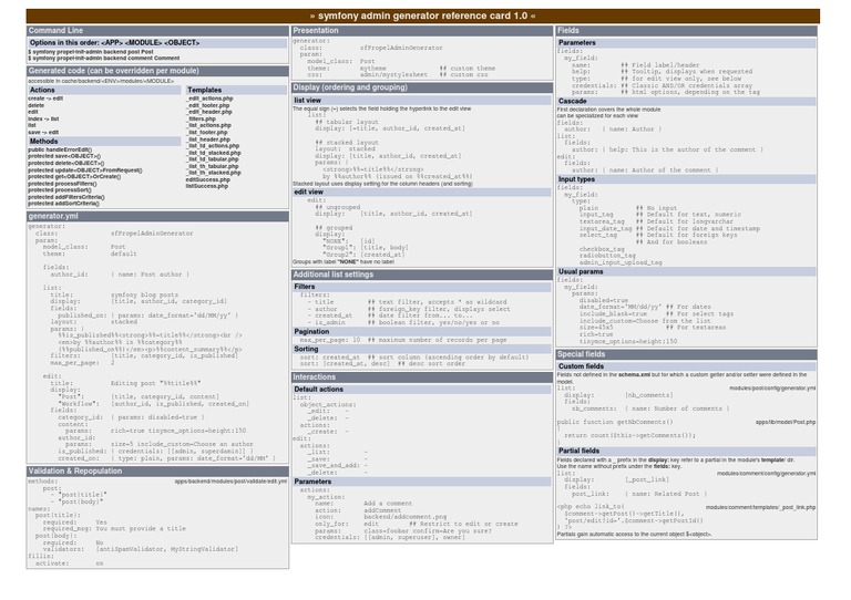 Symfony Admin Generator Reference Card | PDF | Software Development ...