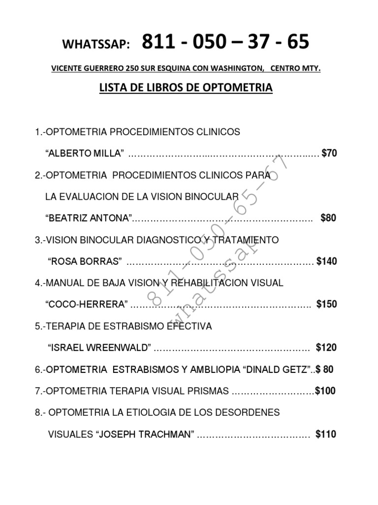 Lista de Libros de Optometría | PDF | Optometría | Cuidado de la salud