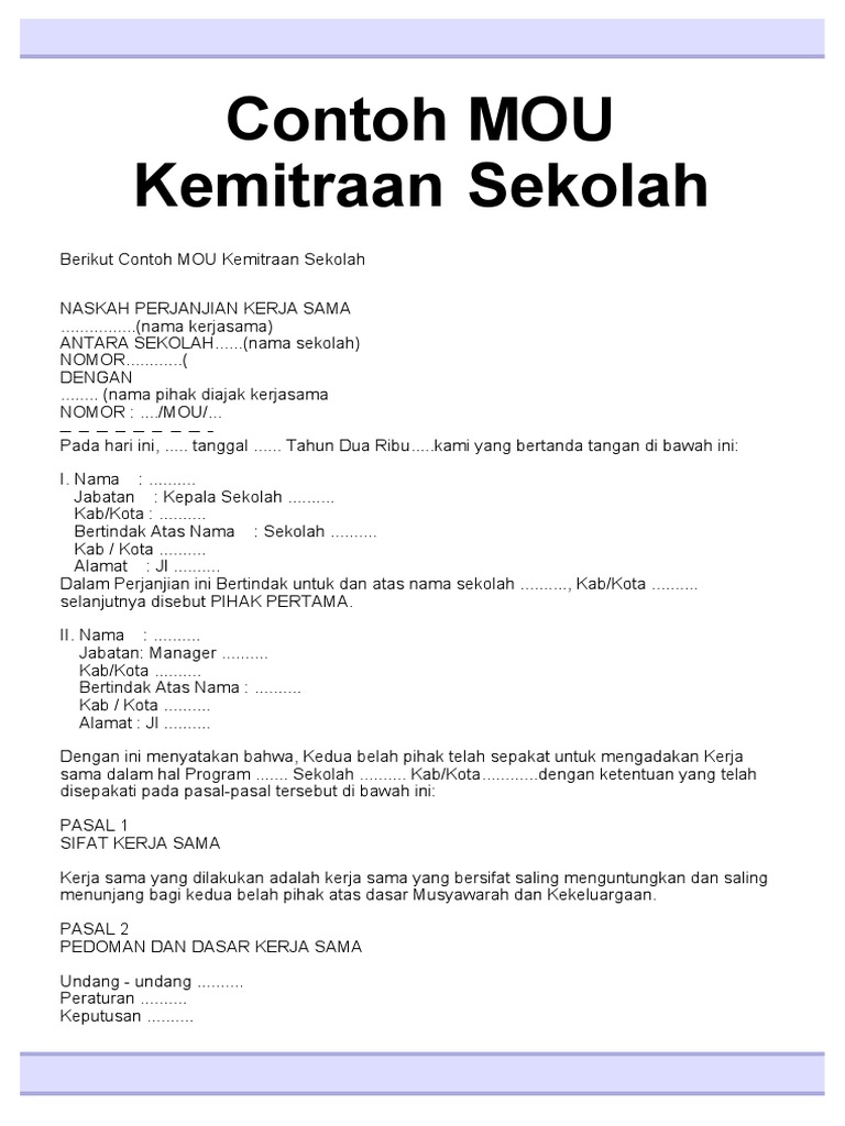 Contoh MOU Kemitraan Sekolah | PDF
