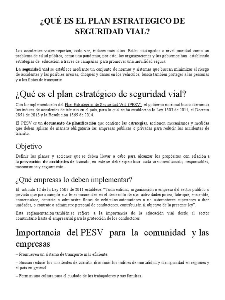 Importancia Del Plan Estrategico de Seguridad Vial para Una Empresa ...