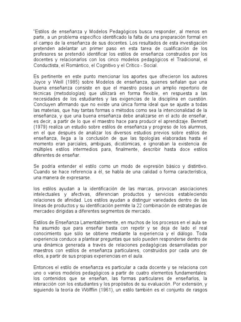 Estilos y Modelos de Enseñanza | PDF | Constructivismo (filosofía de la ...