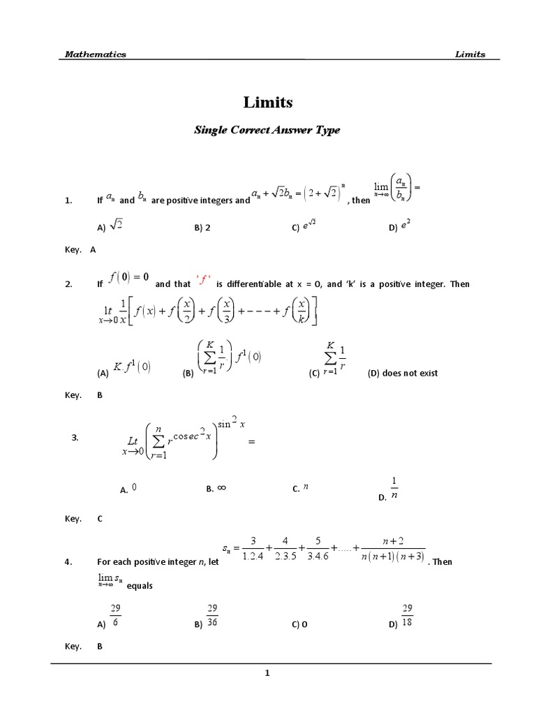 Single Correct Answer Type-Questions Only | PDF | Function (Mathematics ...