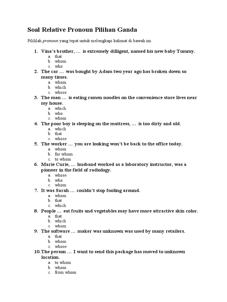 Contoh Soal Relative Clause Dan Jawaban - Jejak Soal