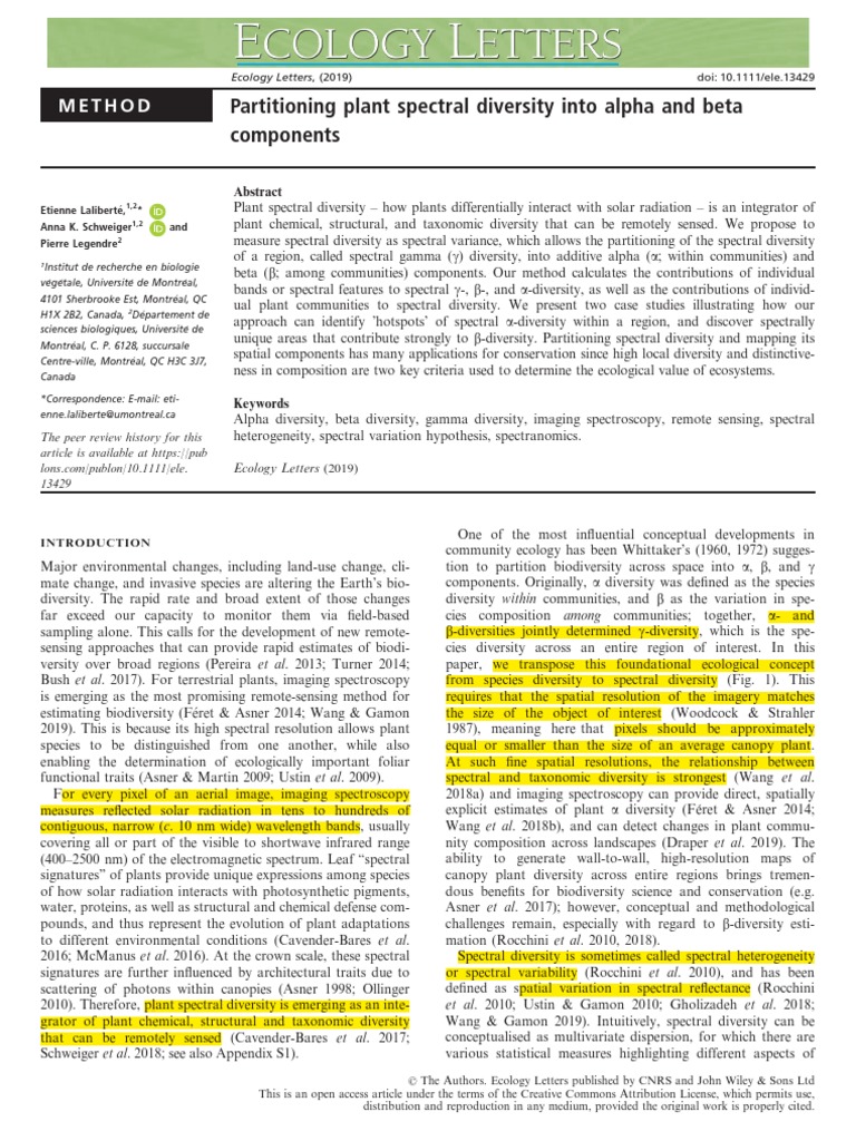 Lalibert - Et Al-2019-Ecology Letters PDF | PDF | Principal Component ...