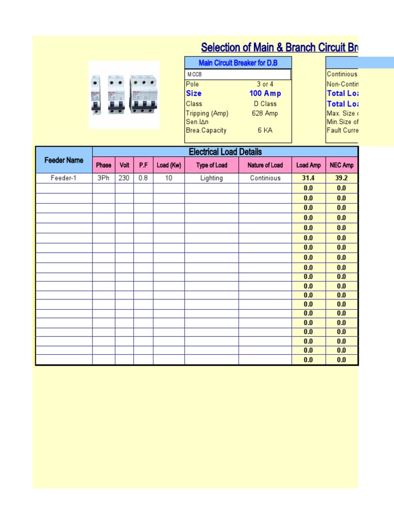 Selection of Main - Branch CB As Per NEC-210 (1.1.19) | PDF ...