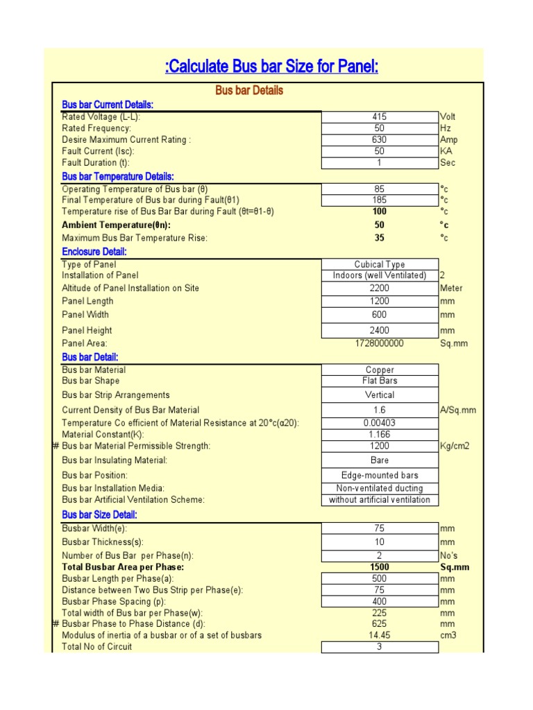 (42) Calculate Bus Bar Size for Panel (1.1.19)