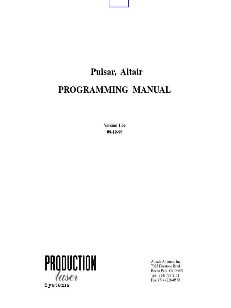1098 Programming Manual Pulsar Altair PDF | PDF | Laser | High Voltage