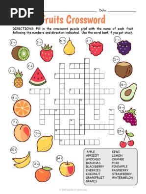 Fruits Crossword Paginas 2 Pdf