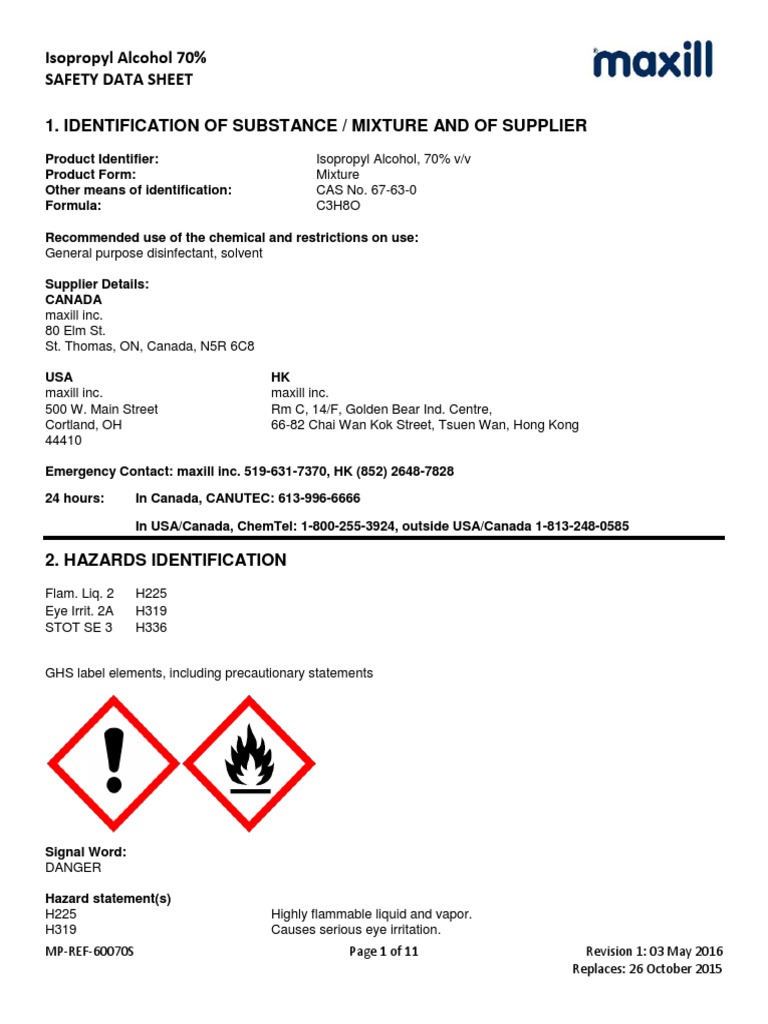 Isopropyl Alcohol 70 Sds PDF PDF Firefighting Hazardous Waste