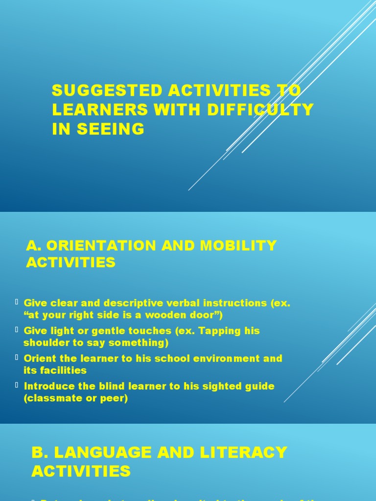 Activities for Learners with Visual Impairment | PDF | Visual ...