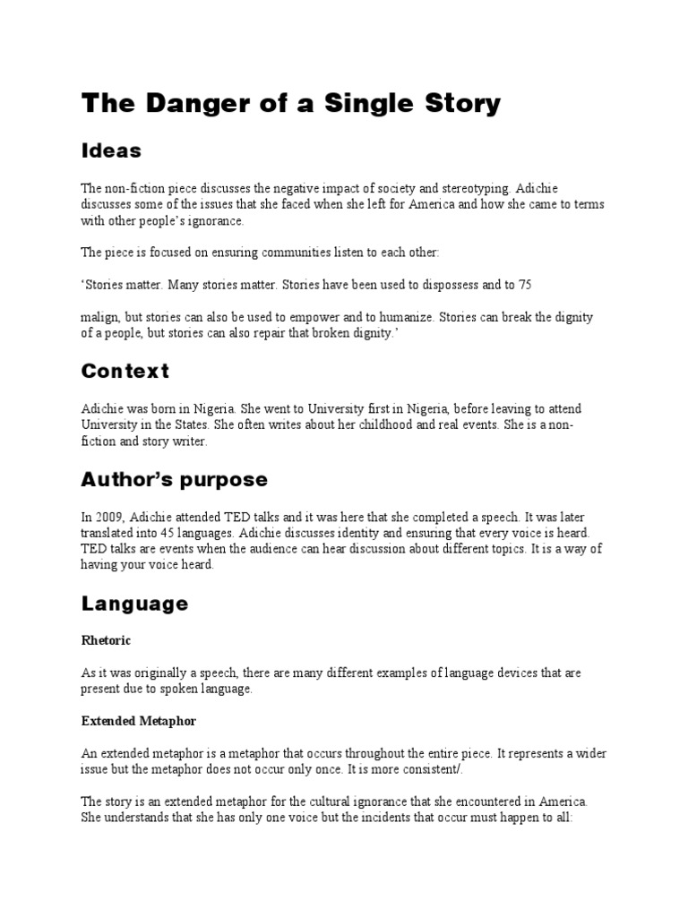 The Danger of A Single Story PDF