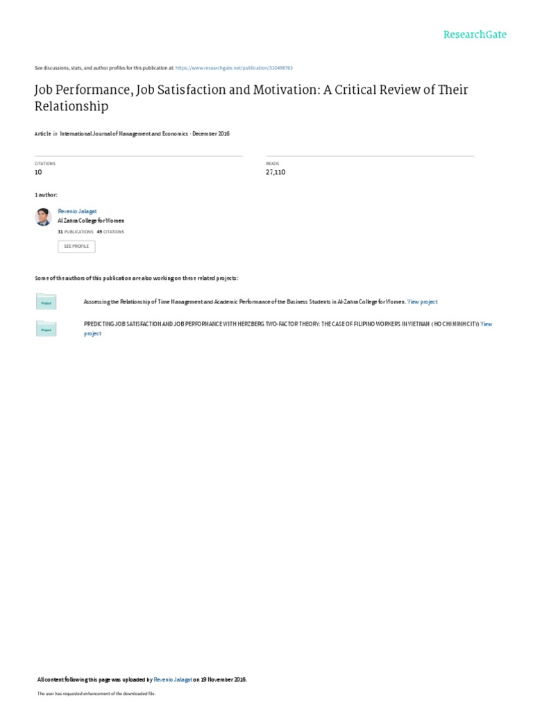 Job Satisfaction and Performance Link | PDF | Job Satisfaction ...