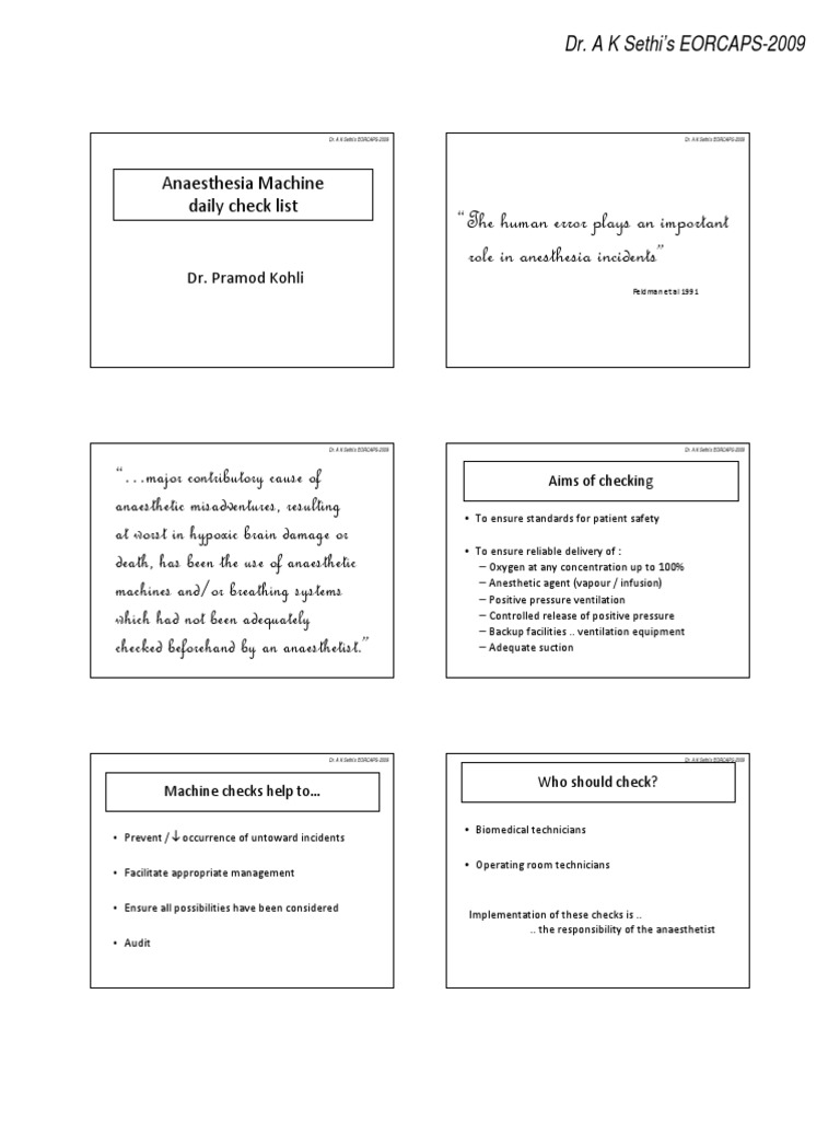 Anaesthesia Machine Checklist 2020 PDF Anesthesia Clinical Medicine