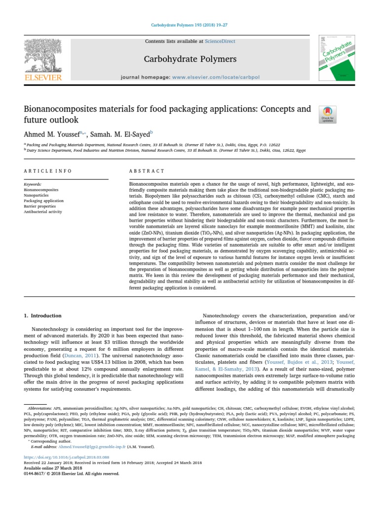 Bionanocomposites Materials For Food Packaging Applications Concepts ...