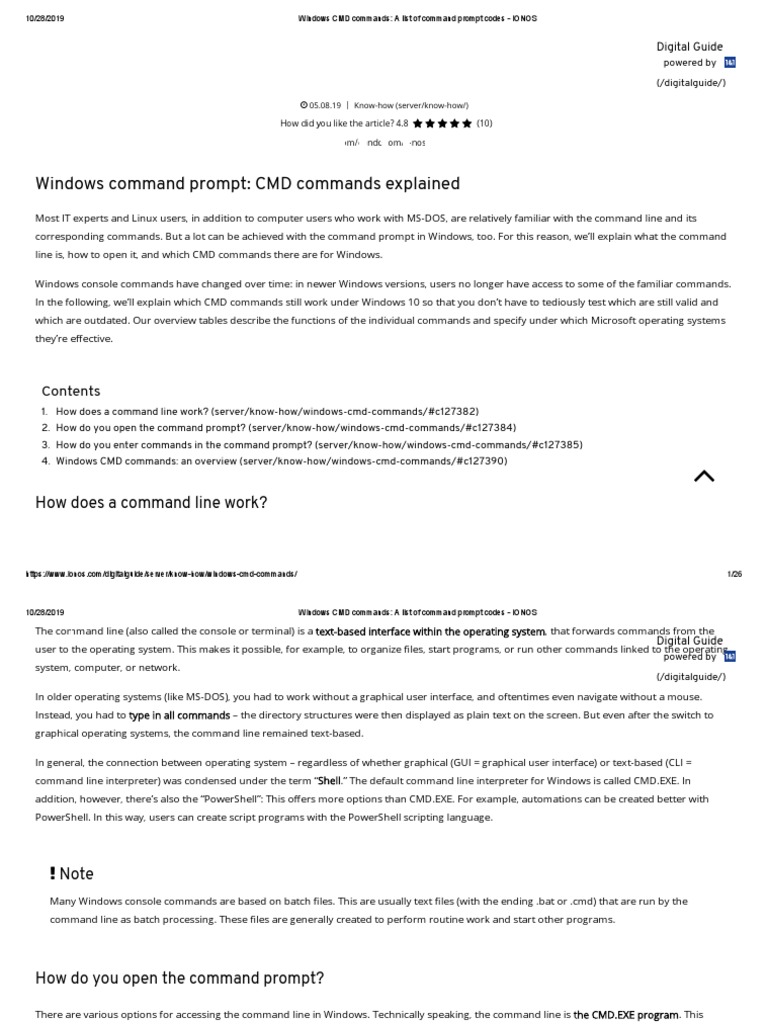 Windows Cmd Commands A List Of Command Prompt Codes Ionos Pdf Command Line Interface Computer File
