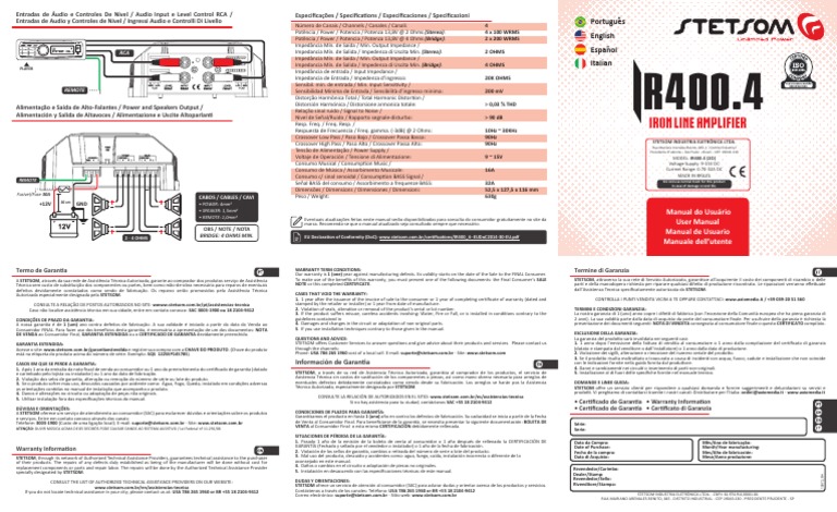 Manual do Amplificador Stetsom IR400.4 | PDF | Som | Entretenimento (geral)