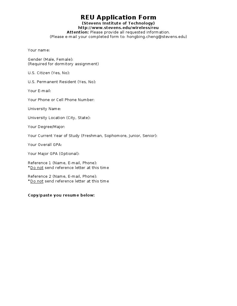 REU Application Form Instructions | PDF