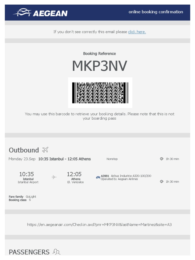 AEGEAN AIRLINES SA Baggage Confirmation PDF Baggage Aviation
