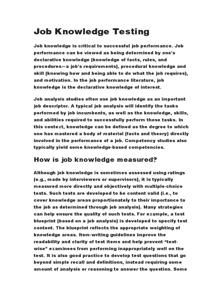 Job Knowledge Testing PDF Validity (Statistics) Test (Assessment)