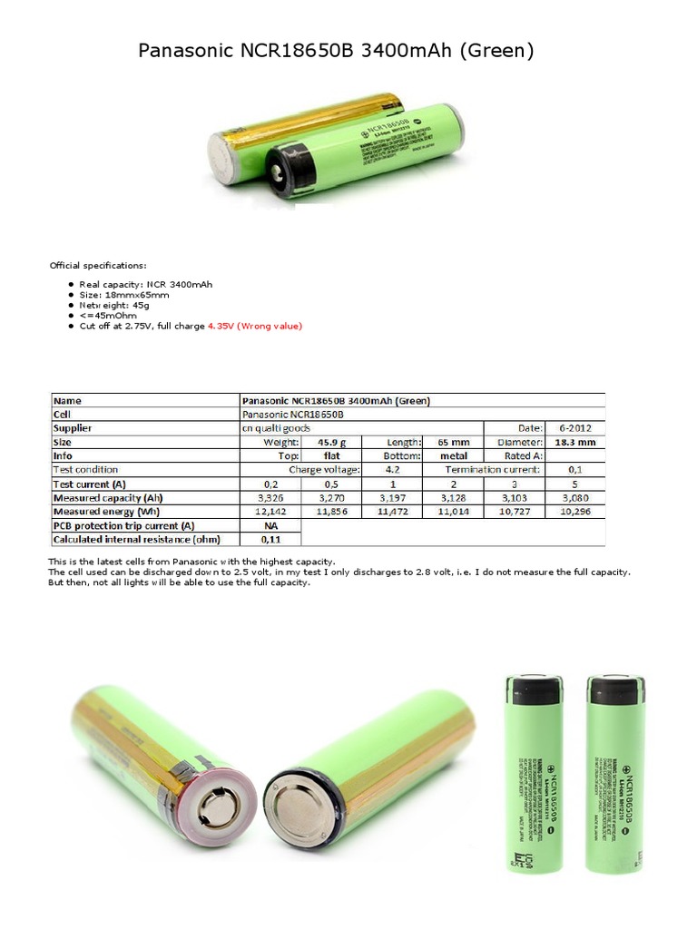 Panasonic NCR18650 PDF | PDF | Rechargeable Battery | Energy Storage