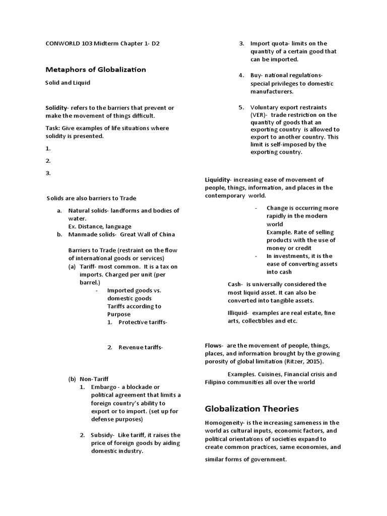 CONWORLD 123 Midterm Chapter 1 | PDF | Exports | Tariff