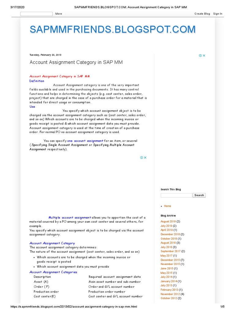 Account Assignment Category in Sap MM PDF Receipt Inventory