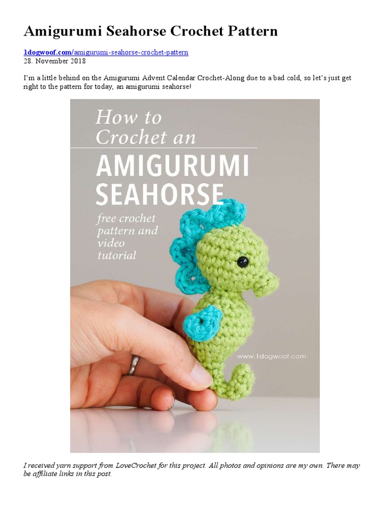 Crochet pattern seahorse sea animal - Amigurumi ocean pattern