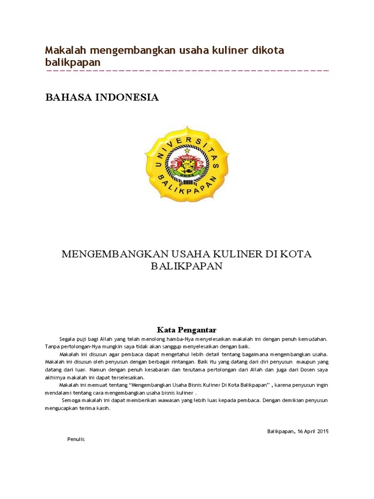 Makalah Mengembangkan Usaha Kuliner Dikota Balikpapan