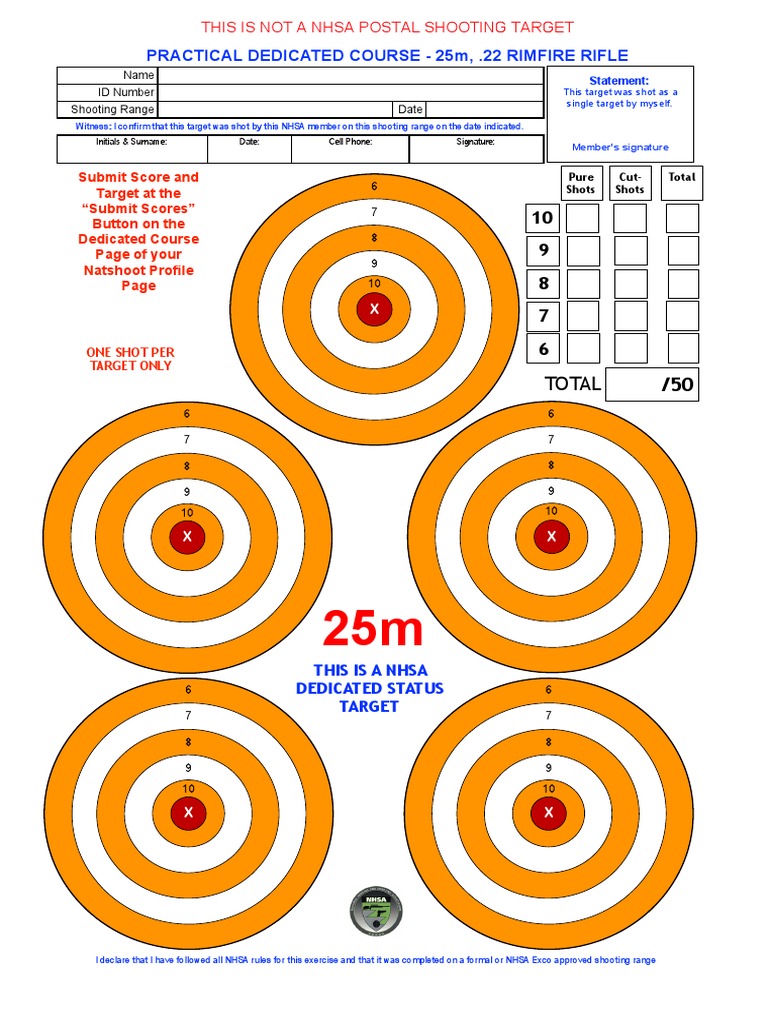 NHSA 25m Rimfire Target Scoring Guide | PDF | Military Technology ...