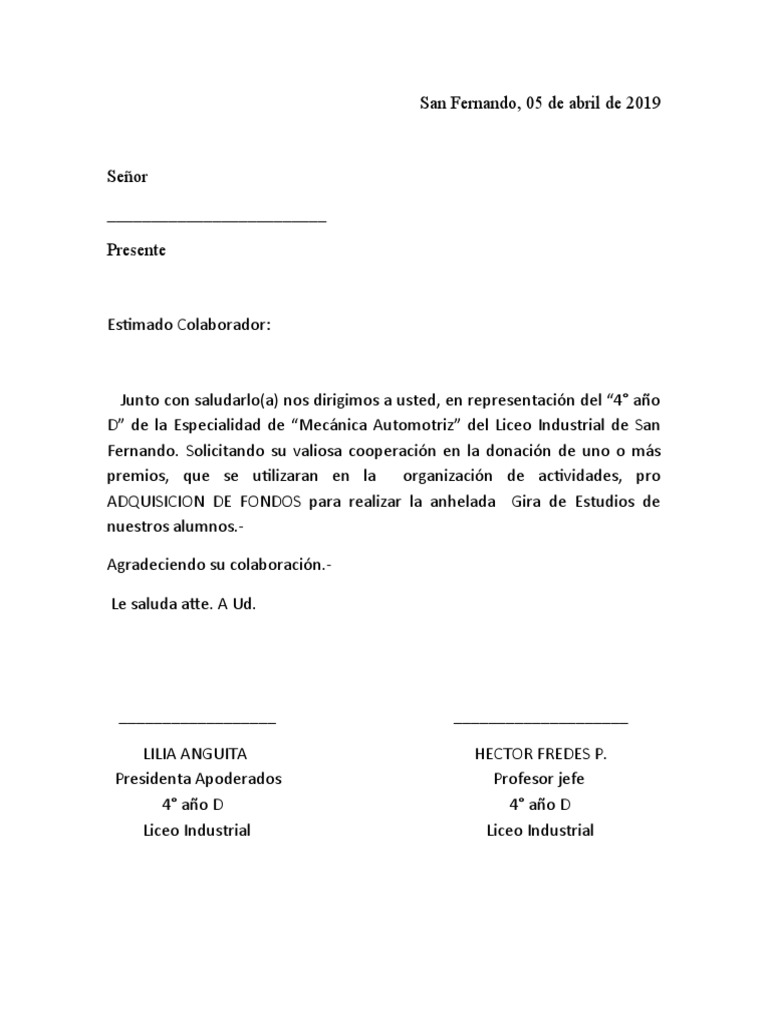 Carta Solicitud Cooperacion Bono | PDF