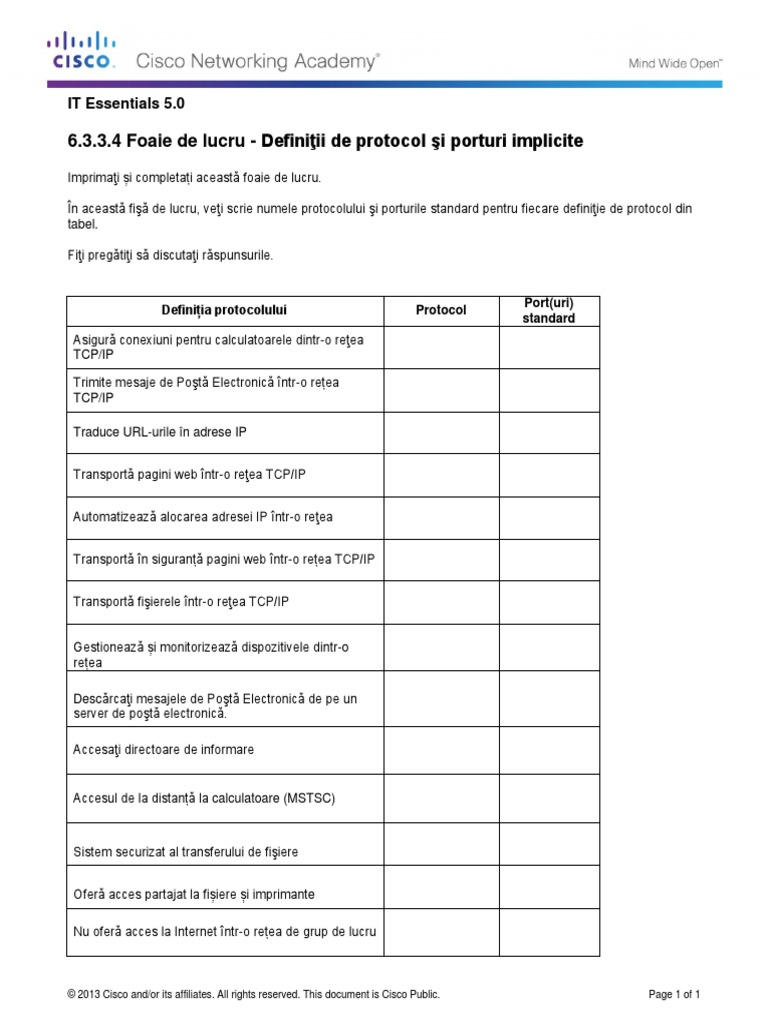 6.3.3.4 Worksheet - Protocol Definitions and Default Ports PDF | PDF