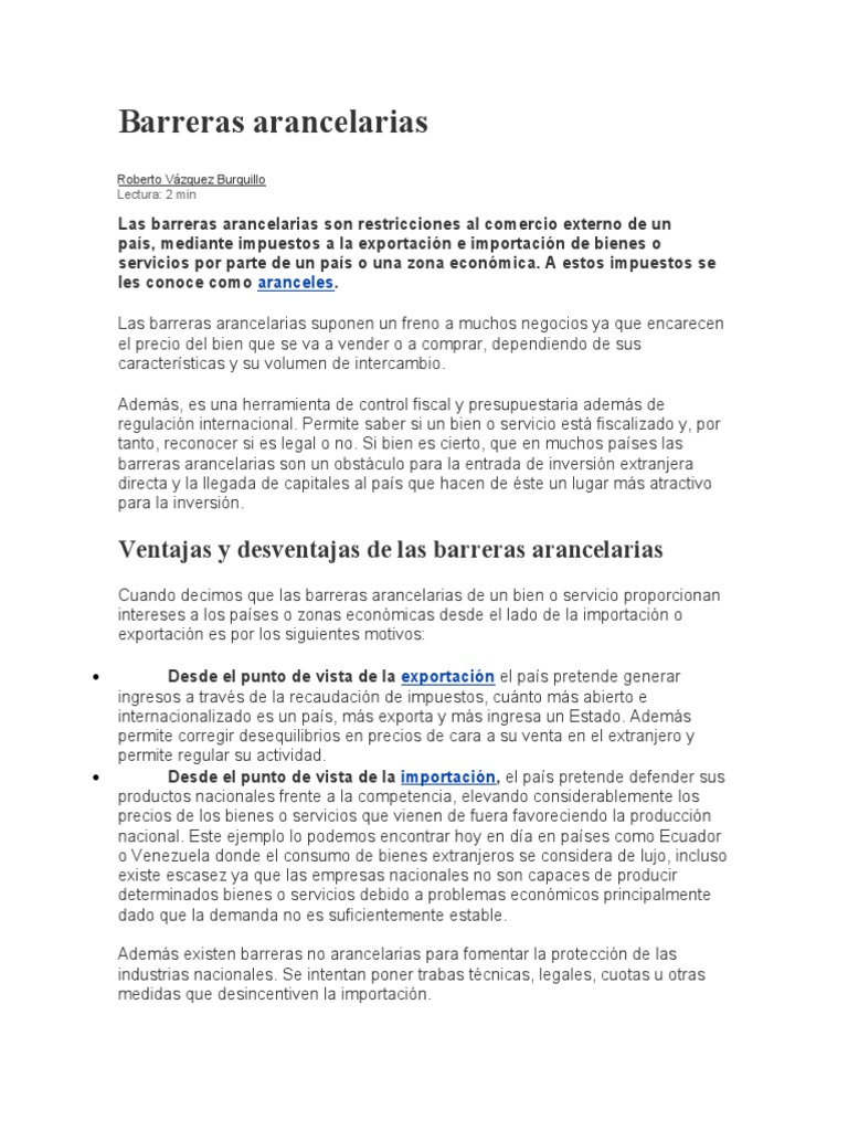 Barreras Arancelarias 1 Arancel Exportaciones