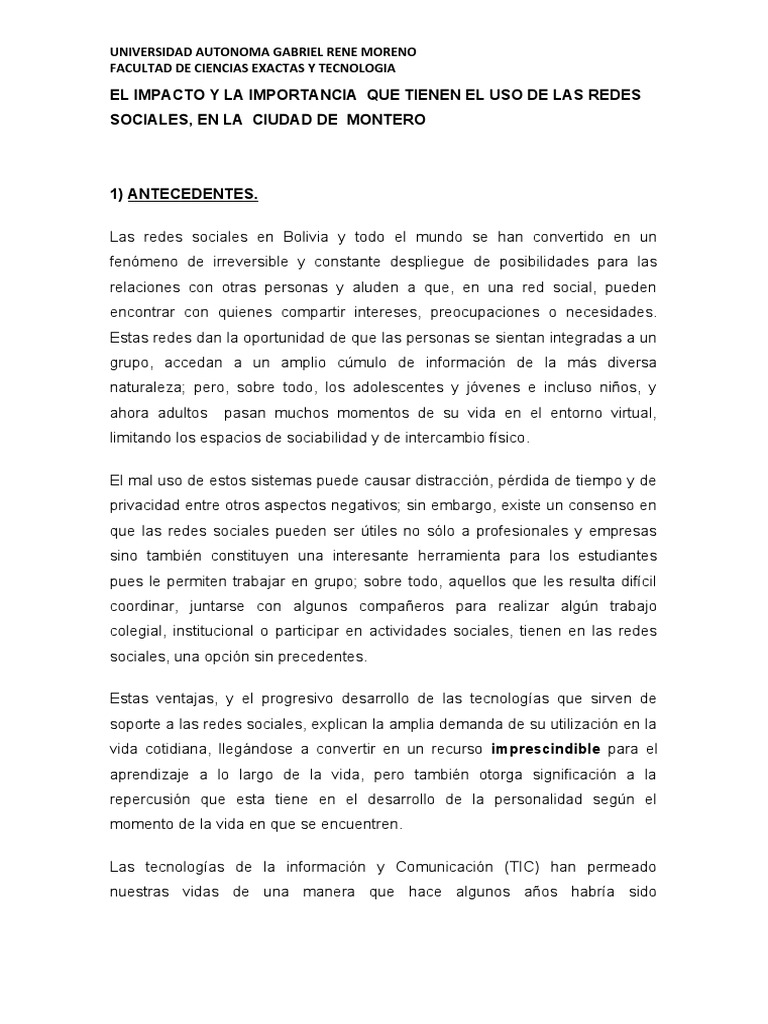 Impacto del Uso de Redes Sociales en Montero | PDF | Internet | Red mundial