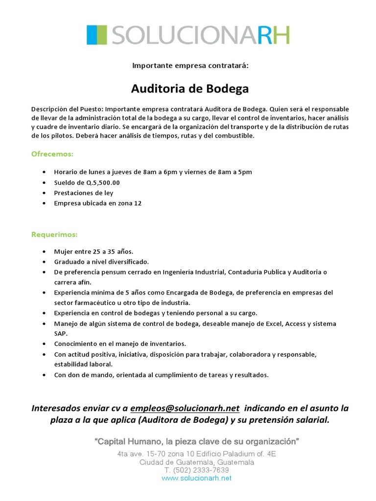 Anuncio Auditora de Bodega PDF | PDF | Crecimiento personal y ...