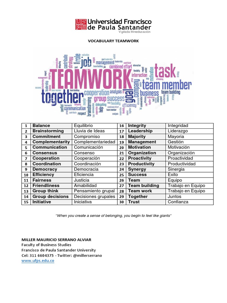 Vocabulario de Trabajo en Equipo | PDF