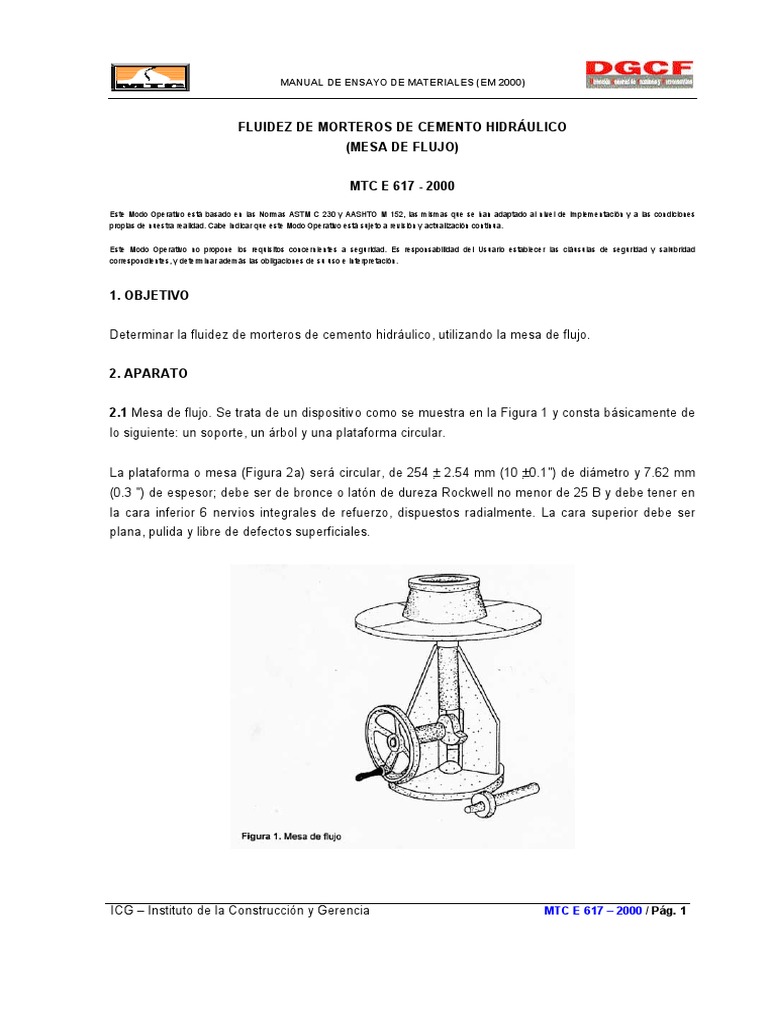 Fluidez de Morteros: MTC E 617 | PDF | Materiales | Naturaleza
